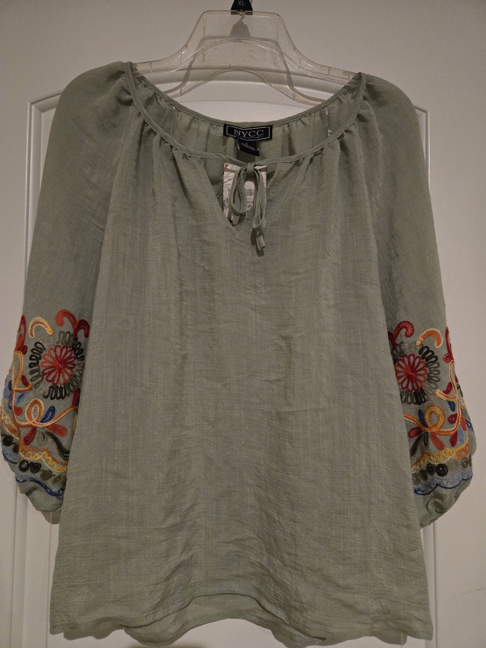 NYC Light Sage Green Embroidered Sleeve Tunic